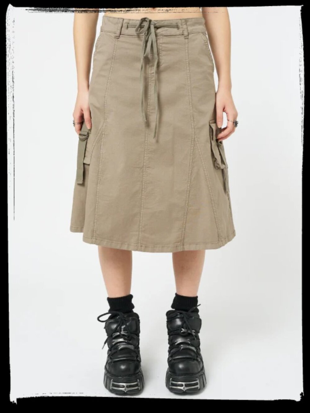 Minga London Fae Midi Skirt Casual A-Line Cargo Skirt with Tie Waist